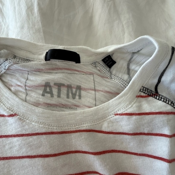 ATM Anthony Thomas Melillo White and Black Striped Raglan Tee - Picture 4 of 5